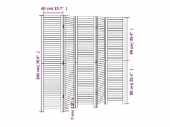 Online Mampara divisoria de 5 paneles en madera maciza de paulownia negra Negro