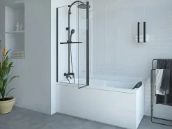 Mampara para bañera con toallero y retorno pivotante mate, 100 x 140 cm, PRIMAEL Mampara De Bañera