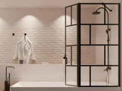 Hot Mampara para bañera cristal y metal de estilo industrial, Medidas 100 x 140 cm OBELINI Mampara De Bañera