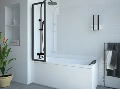 New Shower & Design Mampara para bañera plegable de metal mate estilo atelier, 120 x 140 cm, DISTRICT Negro