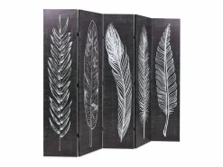 Mampara plegable 200x170 cm Plumas Blanco y