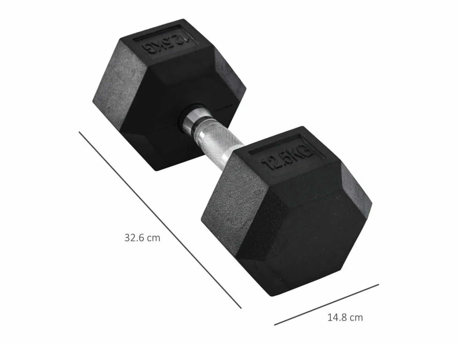 Mancuerna hexagonal de 12,5 kg, de metal y goma, con mango acanalado, color (14,8 x 14,8 x 32,6 cm)