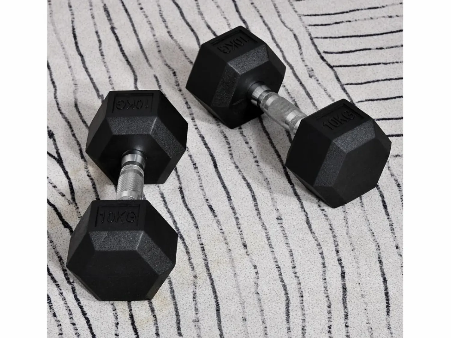 mancuernas hexagonales de 10 kg, de hierro fundido con revestimiento de goma, negras (31 x 13,5 x 13,5 cm)