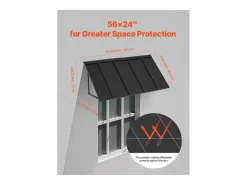 Marquesina para Puerta de Entrada SucceBuy, 143 x 61 cm, Marquesina Exterior de Metal, Estructura de Acero, Protección contra la Lluvia, para Puertas de Entrada