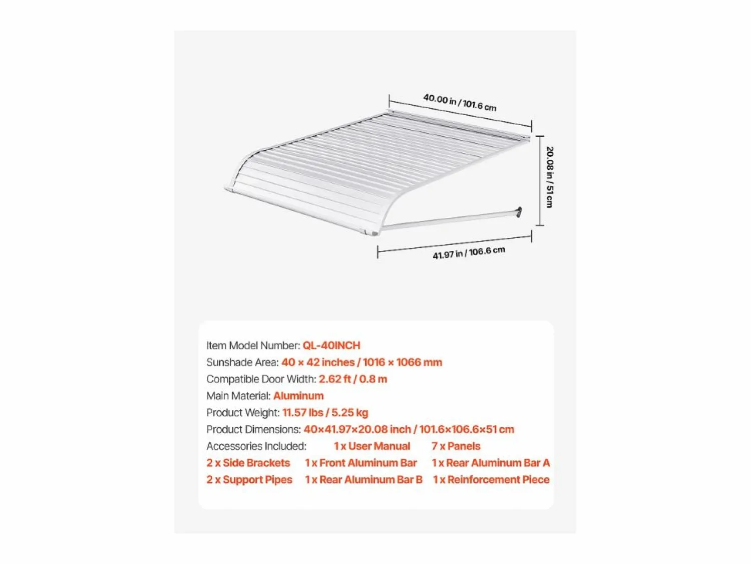 Discount Marquesina SucceBuy para Puerta de Entrada, 101,6 x 106,6 cm, Marquesina Exterior de Aluminio, para Puertas de Entrada, Ventanas de Porche y Balcones Marquesina