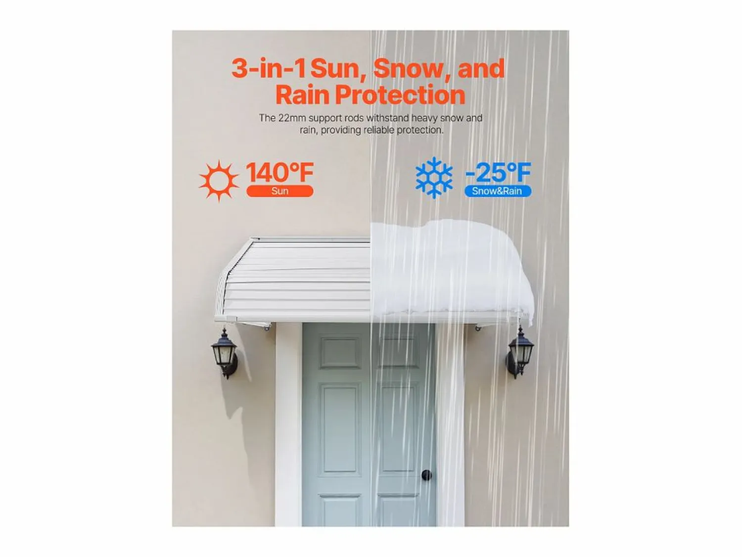 Discount Marquesina SucceBuy para Puerta de Entrada, 101,6 x 106,6 cm, Marquesina Exterior de Aluminio, para Puertas de Entrada, Ventanas de Porche y Balcones Marquesina