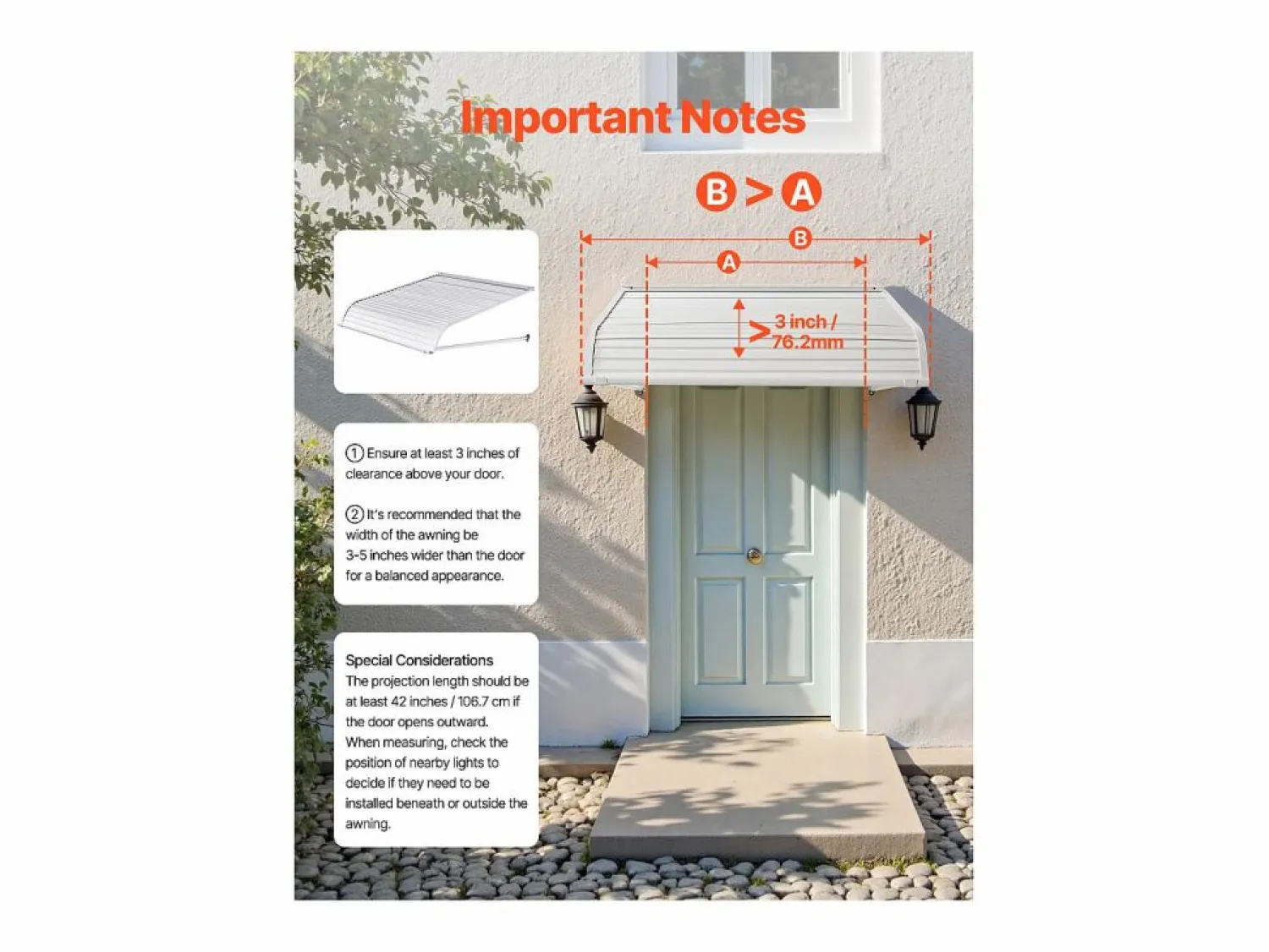 Discount Marquesina SucceBuy para Puerta de Entrada, 101,6 x 106,6 cm, Marquesina Exterior de Aluminio, para Puertas de Entrada, Ventanas de Porche y Balcones Marquesina