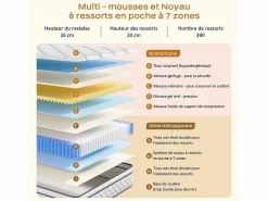 Online DripeX Matelas 120x200cm - Grosor 26cm - con resortes ensacados - Multicapas Extra Confort 7 Zonas - Hipoaergénico
