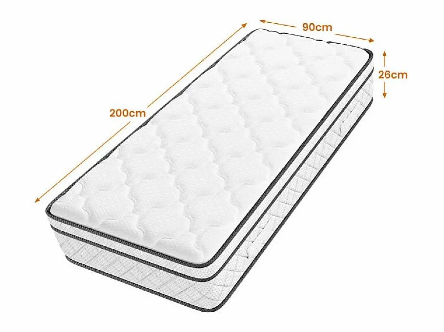 New Matelas 90x200cm - Grosor 26cm - con resortes ensacados - Multicapas Extra Confort 7 Zonas - Hipoaergénico Colchón Muelles Ensacados|Colchón Látex