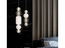 Discount Collar Lámpara de techo colgante de cromo LED integrada con collar moderno Pantalla de vidrio Lámpara Suspendida