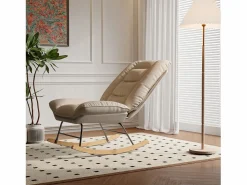 Mecedora - Patas de madera - Respaldo ajustable en 12 posiciones - Tejido técnico - Para salón y dormitorio - Beige