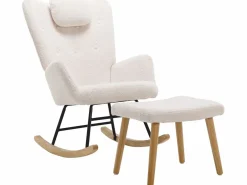 Clearance Mecedora - sillón relax para salón - acolchado con felpa Teddy - con reposacabezas y reposapiés - base de madera - Sillón Balancín