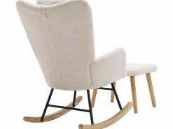 Clearance Mecedora - sillón relax para salón - acolchado con felpa Teddy - con reposacabezas y reposapiés - base de madera - Sillón Balancín