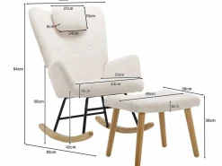 Clearance Mecedora - sillón relax para salón - acolchado con felpa Teddy - con reposacabezas y reposapiés - base de madera - Sillón Balancín