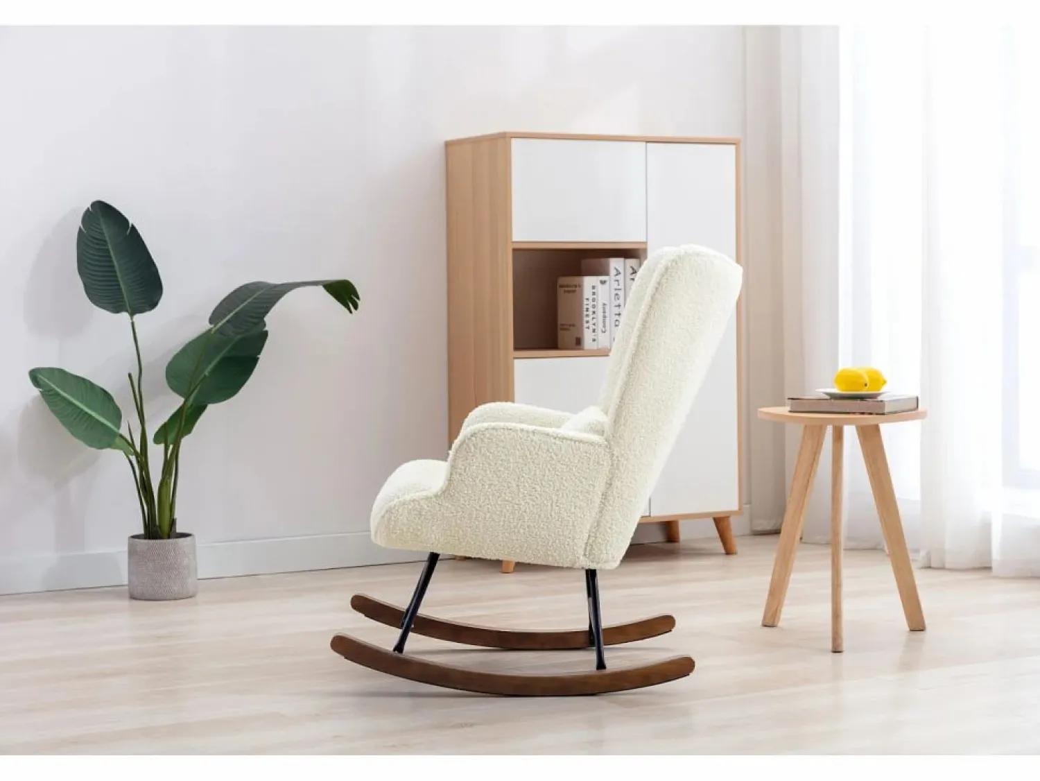 Best Mecedora Bebé Lactancia Mecedora en Tela Bouclette Mecedora Estilo Escandinavo en Madera de Caucho, Beige Marru00f3n