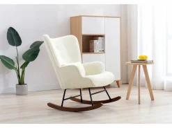 Best Mecedora Bebé Lactancia Mecedora en Tela Bouclette Mecedora Estilo Escandinavo en Madera de Caucho, Beige Marru00f3n