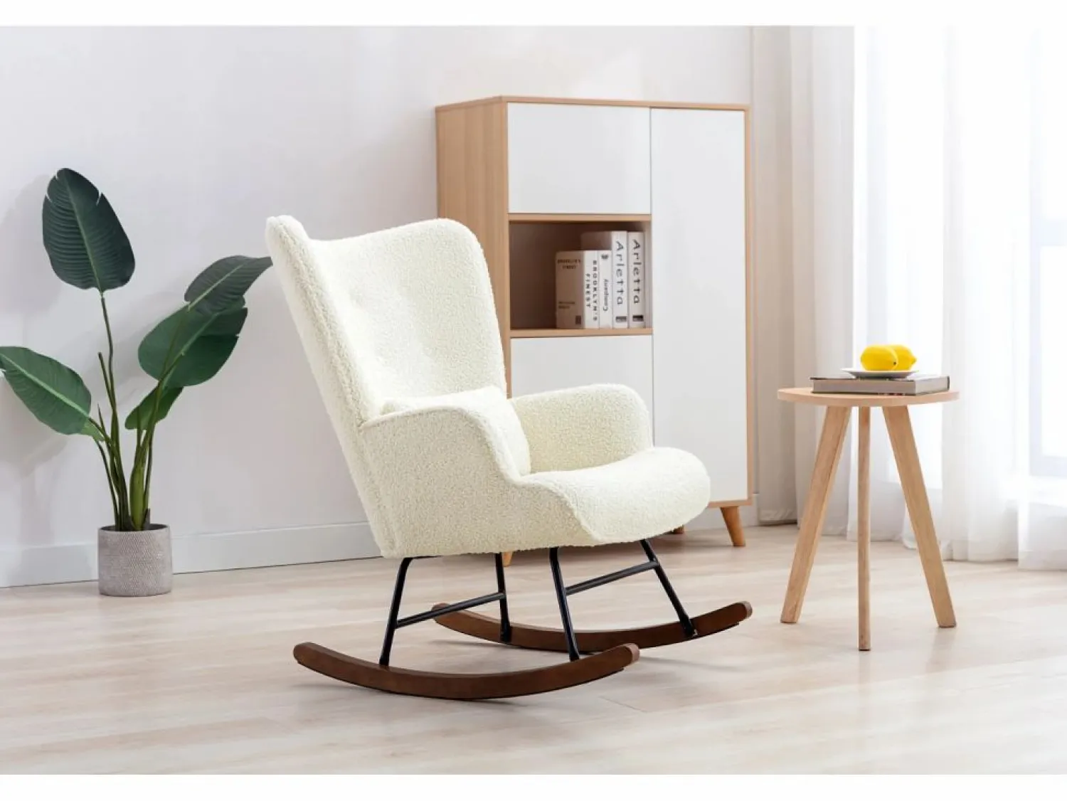 Best Mecedora Bebé Lactancia Mecedora en Tela Bouclette Mecedora Estilo Escandinavo en Madera de Caucho, Beige Marru00f3n