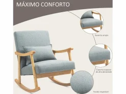Discount Homcom Mecedora Berta reposabrazos + cojín lumbar gris 84x65x87 cm Gris claro