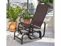 New Mecedora con cojín, metal, textilene, marrón (60x75x104 cm) Sillón Balancín