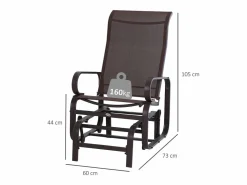 New Mecedora con cojín, metal, textilene, marrón (60x75x104 cm) Sillón Balancín