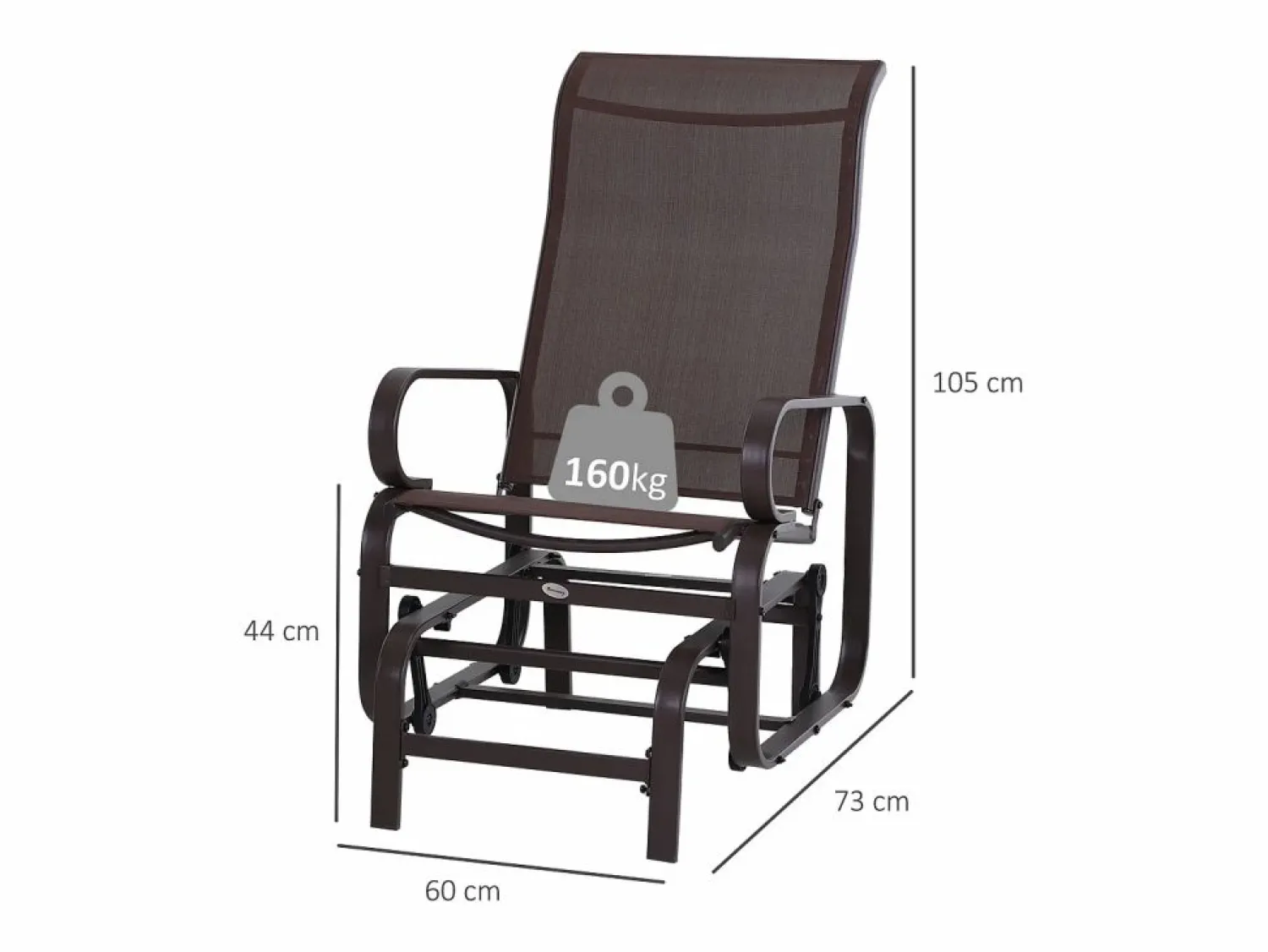New Mecedora con cojín, metal, textilene, marrón (60x75x104 cm) Sillón Balancín