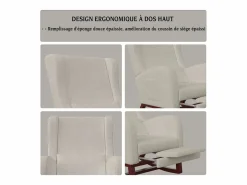 New Mecedora con reposapiernas retráctil y respaldo alto de madera maciza - Mecedora para salón y dormitorio, carga hasta 150 kg - Beige