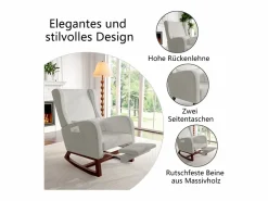 Mecedora con reposapiernas retráctil y respaldo alto de madera maciza - Mecedora para salón y dormitorio, carga hasta 150 kg -