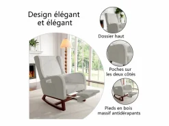 Mecedora con reposapiernas retráctil y respaldo alto de madera maciza - Mecedora para salón y dormitorio, carga hasta 150 kg -