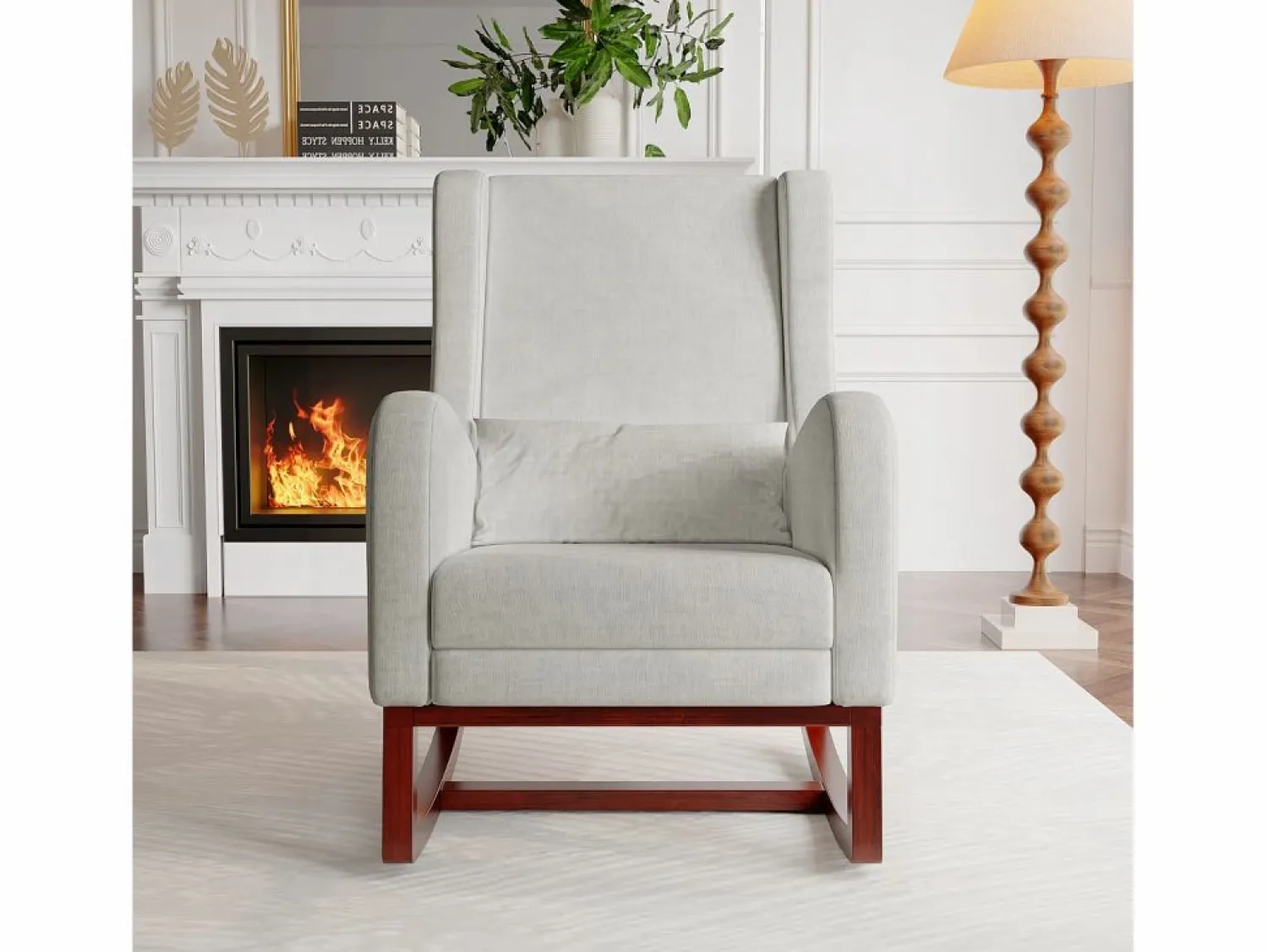 Hot Mecedora con reposapiés, patas de madera maciza antideslizantes, mecedora, Gris