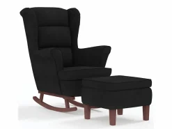Hot vidaxl Mecedora con respaldo alto de terciopelo y madera maciza Negro