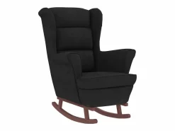 Hot vidaxl Mecedora con respaldo alto de terciopelo y madera maciza Negro