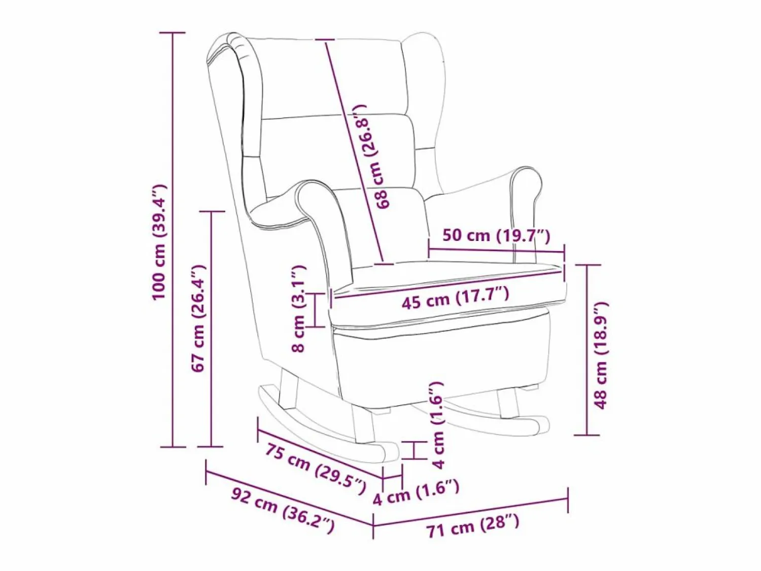 Best Mecedora con respaldo alto de terciopelo y madera maciza Sillón Balancín
