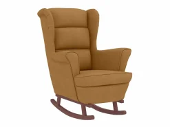 vidaxl Mecedora con respaldo alto de terciopelo marrón y madera maciza