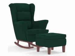 vidaxl Mecedora con respaldo alto de terciopelo oscuro y madera maciza