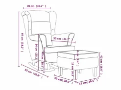 vidaxl Mecedora con respaldo alto de terciopelo y madera maciza
