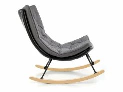 Clearance MSO Mecedora de diseño con estructura de metal negro y madera maciza IMAGINE Gris