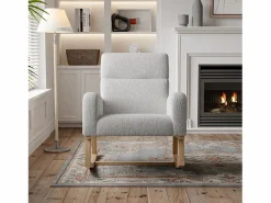 Sale Mecedora de lactancia con bolsillo lateral y reposabrazos, patas de madera, Sillón Balancín