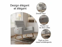 Sale Mecedora de lactancia con bolsillo lateral y reposabrazos, patas de madera, Sillón Balancín