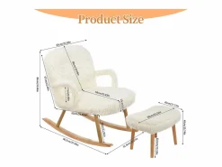 Mecedora de peluche Teddy - Mecedora con reposapiés, patas de madera maciza - cómoda 65x96,5x85cm -