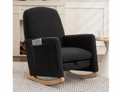 OKWISH Mecedora de salón, felpa oscuro, Mecedora con reposapiés retráctil y estructura de madera