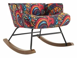 Mecedora de terciopelo con estructura de metal y base de madera, ergonómica, cómoda y moderna. Marru00f3n