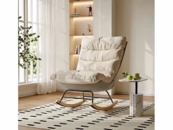 New Mecedora ergonómica con cojín beige y estructura gris, diseño moderno en tela/piel sintética. Blanco