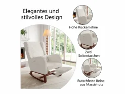 Online Mecedora, Mecedora con Reposapiés Retráctil, Mecedora de Madera Maciza con Respaldo Alto para Sala de Estar, Dormitorio, Hasta 150 kg - Sillón Balancín
