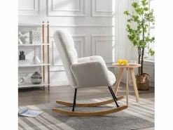 OKWISH Mecedora moderna de felpa blanca con reposabrazos y respaldo, ideal para salón y dormitorio