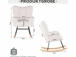 OKWISH Mecedora moderna de felpa blanca con reposabrazos y respaldo, ideal para salón y dormitorio