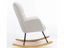 OKWISH Mecedora moderna de felpa blanca con reposabrazos y respaldo, ideal para salón y dormitorio
