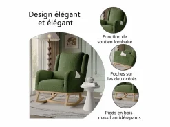Mecedora moderna en tela de peluche con asiento acolchado de espuma y estructura de madera