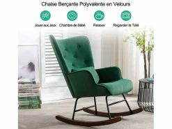 Mecedora moderna tapizada en terciopelo para sala de estar, con respaldo alto y patas de madera, color oscuro Sillón Balancín|Sillón De Piel
