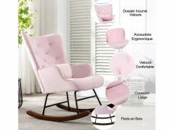 Mecedora moderna tapizada en terciopelo para sala de estar, mecedora con respaldo alto y patas de madera, color