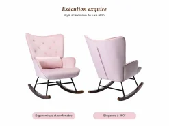 Mecedora moderna tapizada en terciopelo para sala de estar, mecedora con respaldo alto y patas de madera, color